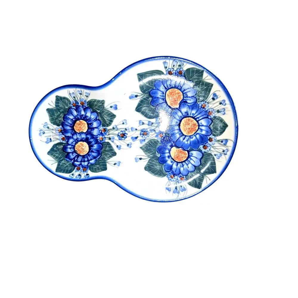 Polish Pottery Unikat Vintage Rare Bountiful Blue Pattern Snack/Mug Set Signed